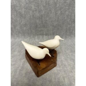 Handmade Shorebird Figurine Sculpture White Wood Base Coastal Decor Birds
